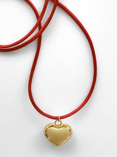 A necklace this irresistible is hard to come by. Meet the 'CHERRY' choker - featuring a precious 14K gold bubble heart paired alongside red satin cord, you'll never want to take this piece off! Made with 14K gold plated over brass pendant and red satin cord. Waterproof & rust-free. 50" length - designed to allow you to tie this piece in multiple ways. Handmade with love in Los Angeles. Gold Heart Jewelry With Adjustable Cord, Gold Jewelry With Adjustable Cord For Valentine's Day, Valentine's Day Jewelry With Adjustable Cord As Gift, Valentine's Day Adjustable Cord Jewelry Gift, Bubble Heart, Letter Necklace Silver, Spider Necklace, Gold Bubbles, Cord Wrap