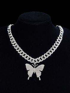 For Women Men Trendy Punk Hip Hop Style Rock Party Full Rhinestone Gorgeous Butterfly Charm Necklace Silver Glamorous   Zinc Alloy     Men Fashion Jewelry, size features are:Bust: ,Length: ,Sleeve Length: Female Chains, Xoxo Jewelry, Embellished Fashion, Fancy Watches, Pretty Jewelry Necklaces, Expensive Jewelry Luxury, Wrist Jewelry, Fashion Eye Glasses, Hip Hop Style