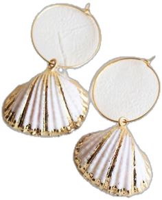 Gold Round Earrings For Vacation, Gold Hoop Earrings For Summer Beach, Gold Shell Dangle Earrings, Summer Beach Gold Hoop Earrings, Elegant White Hoop Earrings For Beach, White Hoop Jewelry For Summer, Gold Dangle Shell Earrings, Gold Dangle Shell Earrings For Summer, Summer Beach Shell Hoop Earrings