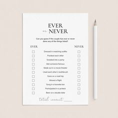 a white paper with a checklist on it next to a pencil