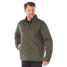 Navigate the great outdoors in style and comfort with our Diamond Quilted Cotton Jacket. This midweight jacket is a great outer layer for spring and fall activities like hiking on a trail, sitting around the campfire, and cleaning up the yard, along with casually wearing around town or during a weekend trip. Without a doubt, this quilted will become part of your go-to outdoor wardrobe! Warm and Comfortable Composition: With stylish 7 OZ diamond quilting, a 100% cotton twill outer shell, a 100% cotton flannel body liner, 100% polyester taffeta sleeve liners, and 3.5 OZ polyester filling, our insulated jackets provide all-day comfort and warmth, no matter the location. Protection from the Elements: These outdoor jackets feature a full-length front zipper with a 7-snap storm placket flap that Fall Outdoor Windbreaker With Fleece Lining, Rugged Long Sleeve Outerwear For Outdoor Activities, Fall Windbreaker With Fleece Lining For Outdoor Activities, Rugged Long Sleeve Sport Coat For Outdoor, Functional Fall Outdoor Puffer Jacket, Fall Outdoor Outerwear With Fleece Lining, Fall Utility Outerwear For Outdoor Work, Utility Outerwear For Outdoor Work In Fall, Weatherproof Fall Outerwear For Outdoor