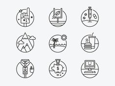 different types of icons in black and white