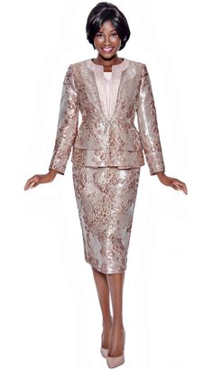 Terramina Designer Suit Style: 7125 Three piece skirt suit in floral pattern with double peplum, camisole & sparkle trim Color: Mauve Birthday Wear, Grandmas Birthday, Brocade Skirt, Church Suits And Hats, Tailored Skirt, Fancy Suit, Designer Suit, Turtleneck Pullover, Church Suits