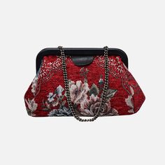 Floral Red Evening Bag Clutch carpet bag MCW Handmade Red Evening Bag, Modern Texture, Carpet Fabric, Vintage Evening Bags, Carpet Bag, Frame Bag, Evening Clutch Bag, Evening Clutch, Classic Elegance