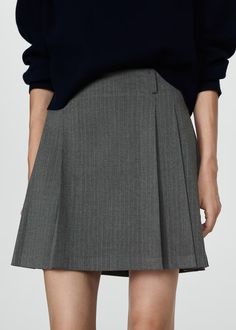 Pinstriped pleated skirt - Woman | MANGO USA Pleated Miniskirt, Grey Pleated Skirt, Designer Shorts, Skirt Length, Pleated Skirt, Black Friday, Pattern Design, Gray Color, Top Brands