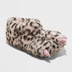 These Kelsi Monster Foot Character Slippers from Cat & Jack™ are a fun blend of warmth and whimsy. Featuring allover animal print, these slippers are made from faux fur with a soft pink lining and insole for all-day comfort. They’re designed like a monster’s foot with reinforced stitching and metallic pink nail accents for a playful look your kid will love, and the slip-on style and an indoor/outdoor outsole complete the look. Cat & Jack™: Designed for all children so you can trust it's made for Character Slippers, Monster Slippers, Monster S, Fun Slippers, Cat Slippers, Construction For Kids, Animal Slippers, Cute Slippers, Room Stuff