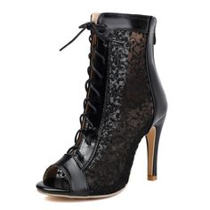 PRICES MAY VARY. ELEGANT DESIGN: These boots boast a sophisticated lace-up design, complemented by delicate and breathable lace fabric, making them a perfect choice for evening parties and night-time gatherings. PERFECT HEIGHT: With a heel height of 9.5cm /3.74 in, shaft heigh 13cm/5.12in,ankle circumference 24cm/9.45in , they provide an elegant lift without compromising comfort.These measurements are based on European size 36. OCCASION: suitable for evening parties and night gatherings or as a Wedding Boots For Bride, Boots For Bride, Mesh Boots, Crop Top With Jeans, Lace Booties, Wedding Boots, Womens Wedding Shoes, Mesh Material, High Heels Stilettos