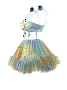 MULTI COLOR TULLE DRESS – DRESSX Nice Outfits For School, Creative Clothes, Ruffled Skirt, Photo S, Green Material, Virtual Closet, Edgy Outfits, Stage Outfits, School Gifts