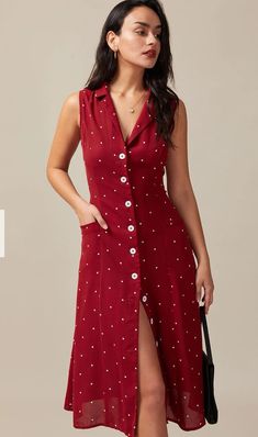 Red Polka Dot Dress, Tailored Clothes, Polka Dot Tie, V Neck Midi Dress, Sleeveless Midi Dress, Polka Dot Design, Dot Design, Red Midi Dress, Midi Maxi Dress