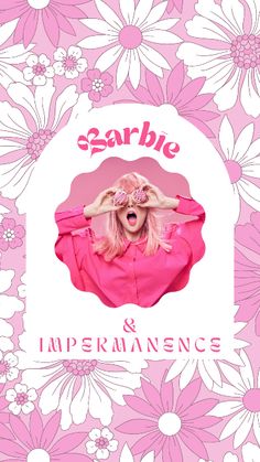 a woman with pink hair and flowers in front of the words sarbie inspranins