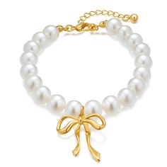 PRICES MAY VARY. Design of Pearl Bow Bracelet: The dainty gold bow charm is combined with simulated pearls to create a unique and elegant design. It symbolizes luck, purity, and happiness, wearing it will make you more elegant and beautiful. Material of Gold Pearl Bracelet: WOWORAMA gold bow pearl bracelet is made of smooth round imitation pearls, and 18k gold plated bow charm, hypoallergenic and Long-lasting color retention, comfortable and safe to wear. Size of Adjustable Pearl Bracelet: The l Trendy Bows, Holiday Bracelets, Gold Pearl Bracelet, Bracelet Packaging, Bracelets Adjustable, Bow Charm, White Pearl Bracelet, Pearl Bracelets, Pearl Bow