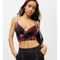 This Cropped Going Out Top Is An Urban Outfitters Exclusive Features Lightweight Mesh Body-Hugging Fit Cutout With Adjustable Tie At The Bust Size Small Ombr With Shades Of Burgundy, Black, Purple And White Adjustable Spaghetti Straps Deep V-Neckline Body: 95% Polyester & 5% Spandex Lining: 100% Polyester Pit To Pit Measurement: Approx 12.5 Inches Laying Flat Pit To Hem Measurement: Approx 7 Inches Laying Flat Brand New With Tags And Originally $35 Sold Out Online Urban Tank Top, Urban Outfitters Tank Top, Silver Sequin Top, Purple Corset, Fringe Tank Top, My Sweetheart, Shades Of Burgundy, Halter Tank Top, Floral Sleeveless Top