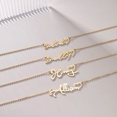 "Necklace Details 📿 ------------------------------------------------------ Feature: heart design, personalized name Material: High quality 925 Sterling Silver Color: Silver, Gold, Rose Gold. Chain length: 16\" and 20\" both with 2\" extension, 14\" and 24\" without extension chain, please contact us for custom lengths. Closure: Lobster claw. Chain type: Default Cable Chain. Rolo Chain can be customized. Package: Default Jewelry Pouch, the material is very soft, protect the jewelry from scratche Personalized Gold Heart Necklace Cute Style, Cute Personalized Gold Heart Necklace, Personalized Cute Gold Heart Necklace, Personalized Heart Shaped Jewelry For Parties, Personalized Heart-shaped Jewelry For Parties, Cute Customized Heart-shaped Jewelry, Customized Cute Heart-shaped Jewelry, Customized Cute Heart Jewelry, Adjustable Heart-shaped Name Necklace For Mother's Day