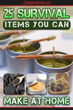 the cover of 25 survival items you can make at home, including candles and spoons