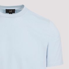 Dunhill Ad Insignia Light Blue Cotton T-shirt. Light Blue cotton, basic design, rounded ribbed neckline, short sleeves, straight hem. Classic Blue Crew Neck T-shirt, Classic T-shirt With Ribbed Neckline For Summer, Blue T-shirt With Ribbed Crew Neck, Blue Short Sleeve T-shirt With Ribbed Neckline, Modern Solid Color Short Sleeve T-shirt, Modern Short Sleeve T-shirt, Casual Blue T-shirt With Ribbed Neckline, Classic Solid T-shirt With Ribbed Neckline, Modern Crew Neck T-shirt With Ribbed Neckline