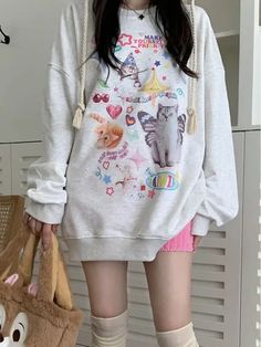 Grunge Kawaii Cat Hoodie Manche, Kawaii, Korean Oversized Hoodie, Edgy Grunge Style, Kidcore Fashion, Angel Graphic, Skirt Streetwear, Clothes Y2k, Kawaii Hoodie