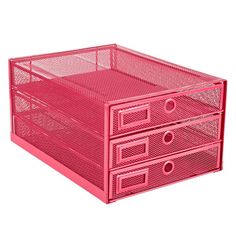 a pink file cabinet with three drawers on each side and one drawer in the middle