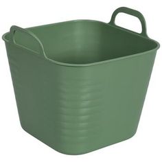 a green plastic tub with handles