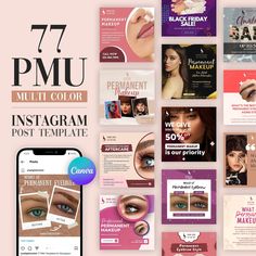 A beautiful, professional, high quality 77 Permanent Makeup IG Templates, Which can be used for any social media platform or Website. The template is fully editable, so you can change the wording, colors, logos, photos, move anything you want and change captions however you want! Instagram is the most popular photo and video sharing platform, and there is 10x more Instagram users than Facebook users.  This PMU Instagram Post is no lorem ipsum so you can edit the post content and layout yourself, if needed. Give a boost to your social media page with this super stylish and easy to use template.   - WHAT IS INCLUDED ?  *  77 Editable Instagram Templates (Permanent Makeup) (After Clicking Canva Link inside PDF) *  PDF File with Canva Link - WHICH TEMPLATES ? *  Permanent Makeup [Company Name] Pmu Post Ideas, Permanent Makeup Logo Design, Pmu Social Media Post, Permanent Makeup Marketing, Permanent Makeup Instagram Post, Lip Permanent Makeup, Botox Lips, Popular Photo, Quote Banner