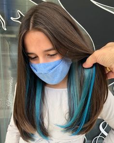 Purple Peekaboo Hair, Hair Dye For Kids, Blue Tips Hair, Kids Hair Color, Hidden Hair Color, Peekaboo Hair Colors, Dyed Hair Blue, Peekaboo Hair