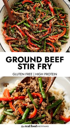 ground beef stir fry with green beans and red peppers