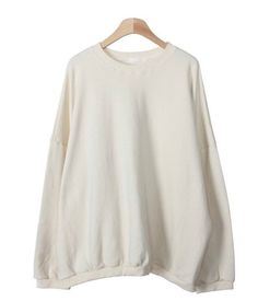 Womens Loose fit Solid Simple Cotton Sweatshirts for Fall and Ivory Oversized Beige Crew Neck Sweatshirt, Cozy Fit Solid Cotton Tops, Oversized Crew Top For Fall, Basic Long Sleeve Sweatshirt With Ribbed Cuffs, Beige Long Sleeve Tops With Cozy Fit, Beige Long Sleeve Cozy Fit Top, Cream Cotton Sweatshirt For Fall, Beige Long Sleeve Sweatshirt With Ribbed Cuffs, Oversized Beige Cotton Sweatshirt