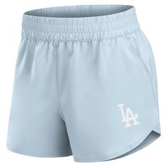 Women's Los Angeles Dodgers Fanatics Signature Light Blue Studio Woven Vibe Shorts Athleisure Athletic Shorts With Elastic Waistband, Blue Stretch Activewear With Letter Print, Blue Sporty Activewear With Letter Print, Summer Breathable Loungewear Activewear, Summer Breathable Activewear For Loungewear, Breathable Summer Activewear For Loungewear, Blue Activewear With Letter Print For Sports, Blue Letter Print Activewear For Sports, Blue Letter Print Activewear For Summer