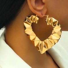 Gold Plated Heart Earrings Trendy Heart-shaped Hoop Earrings For Party, Trendy Heart Hoop Earrings For Party, Party Earrings With Open Heart Shape, Open Heart Earrings For Parties, Valentine's Day Party Pierced Hoop Earrings, Valentine's Day Party Hoop Earrings Pierced, Heart-shaped Metal Hoop Earrings For Parties, Trendy Gold Heart Earrings For Party, Gold Open Heart Earrings For Party