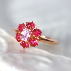 Mini Halo Neon Pink Spinel Halo Ring With Pink Spinel Natural Pink Engagement Ring Dainty Halo Pink Gemstone Ring. 14K Rose Gold US 7.25 - Etsy Pink Oval Flower Ring For Wedding, Pink Lab-created Ruby Ring, Pink Gemstone Flower Wedding Ring, Pink Lab-created Ruby Promise Ring, Pink Gemstone Flower Ring For Wedding, Pink Ruby Ring With Prong Setting, Pink Oval Multi-stone Ruby Ring, Pink Ruby Ring With Center Stone Fine Jewelry, Pink Cluster Ring For Formal Occasions