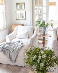 a living room filled with furniture and flowers