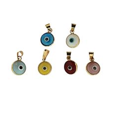 Get a unique piece of jewelry that combines beauty and symbolism with the 18k Solid Yellow Gold Murano Glass Evil Eye Pendant. The evil eye, a popular talisman in many cultures, is believed to protect its wearer from negative energies and bad luck. Available in a range of vibrant colors including Baby Blue, White, Yellow, Translucent Blue, Pink and Red, this pendant is sure to turn heads with its intricate design and high-quality materials. Measuring 0.37 inches, it comes with a bail that fits a Symbolic Round Evil Eye Jewelry, Symbolic Yellow Gold Evil Eye Necklace, Symbolic Evil Eye Yellow Gold Necklace, Gold Evil Eye Round Jewelry, Gold Round Evil Eye Jewelry, Yellow Gold Evil Eye Round Necklace, Yellow Gold Evil Eye Jewelry For Good Luck, Spiritual Round Jewelry With Evil Eye Detail, Spiritual Round Evil Eye Jewelry