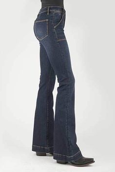 Stetson Women 921 Dark Wash Flare Jean - Breeches.com Dark Wash Bootcut Jeans Women, Western Jeans Savannah Sevens, Jeans That Show Buttins, Cheap Western Style Fitted Jeans, Western Jeans Black, Western Jeans L, Bootcut Jeans Highwaist, Vintage Womens Western Jeans, Straight Cut Jeans Western