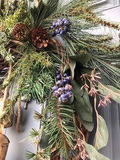 Wreath Natural, Wreath Rustic, Seeded Eucalyptus, Christmas Front Doors, Brass Bell, Brass Bells, Wreath Forms, Savannah Ga, Front Door Wreath