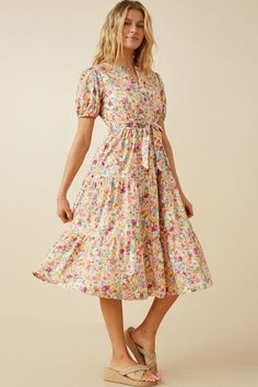 Womens Floral Print Belted Cotton Poplin Dress *Floral Print Fabric *Belted Waist *Tiered Skirt Cotton Poplin Dress, The Eden, Floral Print Fabric, Stylish Work Outfits, Poplin Dress, Midi Dress Summer, Tiered Skirt, Dress Floral, Modest Outfits