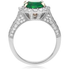 Roman & Jules 18K White Gold Prong Set Emerald Diamond Ring - 1.24 Carat Round Diamond, 3.38 Carat Emerald Luxury Gia Certified White Gold Ruby Ring, Luxury Cushion Cut Ruby Ring With Diamond, Luxury Gia Certified 14k White Gold Cluster Ring, Luxury Ruby Ring With Prong Setting, Luxury Ruby Ring With Round Cut And Prong Setting, Luxury Ruby Ring With Platinum Center Stone, Luxury Platinum Ruby Ring With Center Stone, Timeless Emerald Diamond Wedding Ring, Gia Certified Fine Jewelry Ruby Ring In Platinum