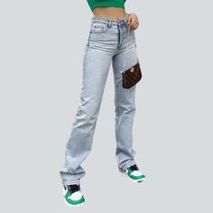 Prepare to make a statement this summer with our 90s-inspired light blue Women's Straight Jeans from the 2023 Spring-Summer Collection! With its high-waist. zipper and button closure. unprocessed hem. and effortless vintage charm. you'll be sure to turn heads wherever you go.Distinctive Features: 90s Style: Embrace the nostalgia of the 20th-century with this timeless vintage look. Light Wash: Look your best and beat the heat with the light wash of this stylish jean. Straight Fit: Enjoy the sleek Trendy High Waist Light Wash Flare Jeans, Summer Straight Leg Jeans, Trendy Light Blue Straight Leg Jeans, Trendy Medium Wash Straight Pants, Trendy Straight-leg Medium Wash Pants, Mid-rise Light Wash Flare Jeans For Streetwear, Light Wash Mid-rise Flare Jeans For Streetwear, Trendy Straight Light Wash Pants, Trendy Straight Bottoms For Spring