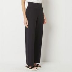 Comfort and style should be top of mind when deciding what to wear for the day, and Stylus' women's pull-on pants are perfect to complement everything in your wardrobe. This high-rise pant is crafted from soft stretch-knit and features a wide waistband for a slimming silhouette with side slant pockets for your key essentials.Front Style: Flat FrontClosure Type: Pull OnFit: Regular FitPockets: 2 Front Slip Pockets, 2 Back Faux PocketsRise: High RiseFiber Content: 83% Polyester, 17% SpandexFabric Woman Pants, High Rise Pants, Wide Leg Pant, Palazzo Pants, Wide Waistband, Pull On Pants, Stylus, Black Pants, Wide Leg Pants