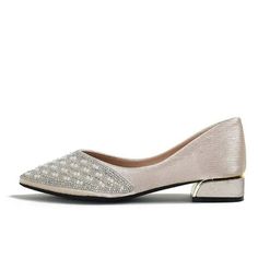 1. Elevate your look with these elegant Women's Faux Pearl & Rhinestone Low Heel Shoes. Featuring a pointed toe design and embellished with crystals, these slip-on shoes are perfect for any special occasion. 2. Step out in style with these Chunky Heel Pointed Toe Glitter Shoes. The ankle-strap detail adds a touch of sophistication, while the glittery finish adds a touch of glamour to your outfit. 3. Make a statement with these Slip On Shoes featuring a sleek pointed toe and lightweight design. T Fitted Low Heel Flats For Party, Elegant Flats For Prom In Spring, Elegant Spring Flats For Prom, Formal Pointed Toe Flats With Rhinestones, Embellished Flats With Flat Heel For Formal Occasions, Elegant Fitted Flats With Pointed Toe, Fitted Almond Toe Flats For Evening, Elegant Fitted Closed Toe Flats, Elegant Flats With Rhinestones And Round Toe