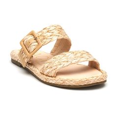 Slip on sandals with a cute, coastal vibe. Luxury Slip-on Sandals For Vacation, Cheap Slip-on Heels For Vacation, Cheap Vacation T-strap Slip-on Sandals, Raffia Sandals, Womens Slides Sandals, Woven Raffia, Braided Strap, Womens Slides, Women Clothing Boutique