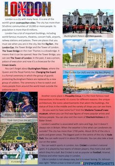 the london travel guide is shown in this page, with pictures and captions on it