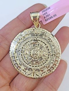 Premium Real 14k Yellow Gold Circular Mayan Calendar Pendant Charm 14kt, Jewelry & Watches Symbolic 14k Gold Diamond-cut Jewelry, Symbolic 14k Gold Jewelry With Diamond Cut, Symbolic 14k Gold Diamond Cut Jewelry, Symbolic Intricate Design Jewelry For Anniversary, Gold Medallion Jewelry Stamped 14k, Round Sterling Silver Jewelry In Yellow Gold, Fine Jewelry Large Pendant In White Gold, White Gold Large Pendant Jewelry For Anniversary, White Gold Large Pendant Fine Jewelry