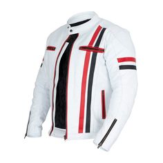 About Nathan Red and White Leather Motorcycle Jacket Buy White Genuine Leather Motorcycle Jacket for Men Made of Cowhide Leather. Free Shipping in USA, UK, Canada, Australia & Worldwide With Custom Made to Measure Option. Genuine Leather Motorcycle Jacket Made of high quality Grade-A Cow Leather Color : White Lining : Polyester Protective Armors : Included Red Biker Outerwear For Biker Events, White Leather Jacket For Biker Events In Winter, Red Biker Outerwear For Events, White Biker Jacket For Winter Events, White Biker Leather Jacket For Winter, White Biker Outerwear For Biker Events, White Biker Style Outerwear For Biker Events, White Winter Outerwear For Biker Events, White Leather Outerwear For Biker Events