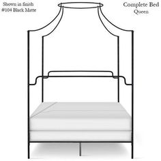 an iron bed frame is shown with measurements for the headboard and foot board on it