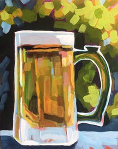 a painting of a beer mug on a table