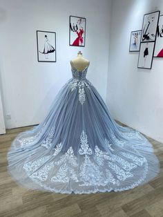 Blue Ball Gown Wedding Dress, Blue Ball Gown, Tulle Neckline, Blue Quince, Blue Ball Gowns, Lace Ball Gowns, Wedding Pic, Blue Ball, Quinceanera Dress