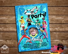 the powerpuff birthday party poster is displayed on a wooden table with wood planks