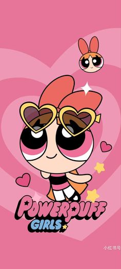 the powerpuff girls cartoon character with heart shaped sunglasses and stars on her head