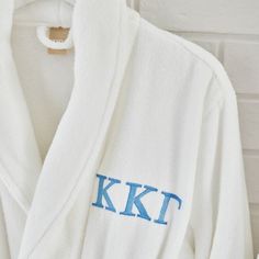 Personalize your robe with Greek lettering to show off your sorority pride! Our Quick-Dry Organic Collection checks all the boxes: eco-minded, 100% cotton, absorbent, lightweight and dries in a flash. KEY PRODUCT POINTS Made of 100% organic cotton terry. Long tie and sash to keep your robe comfy and cozy. Two pockets at the waist. Machine wash. Imported. Monogram Robe, Cute Robes, Aphi Merch, Greek Lettering, Comfy Robe, Embroidered Robe, Monogram Robes, Terry Robe, Embroidered Robes