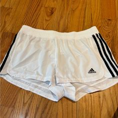 White Adidas Shorts In A Size Medium. Nwt But Has One Small Pick On Waistband White Adidas Shorts, Adidas Running Shorts, Athletic Shorts Women, Adidas High, Adidas Short, Workout Short, Black Athletic Shorts, Soccer Shorts, Adidas Brand