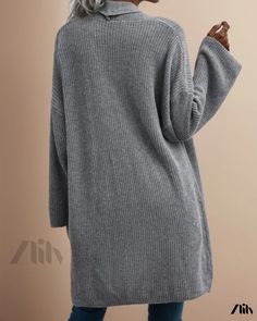 Zlily - Relaxed and Casual Knit Cardigan Textured Knit Long Sleeve Sweater Coat For Layering, Cozy Ribbed Knit Sweater Coat, Long Sleeve Textured Knit Sweater Coat For Layering, Knit Crew Neck Cardigan For Loungewear, Knit Long Sleeve Cardigan For Loungewear, Knit Sweater Coat For Loungewear, Long Sleeve Knitted Cardigan For Loungewear, Knit Long Sleeve Sweater Coat For Loungewear, Long Sleeve Knit Cardigan For Layering